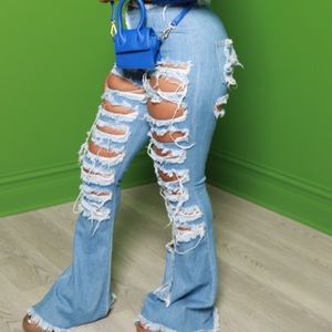 NEW! Distressed High Rise Bell Bottoms